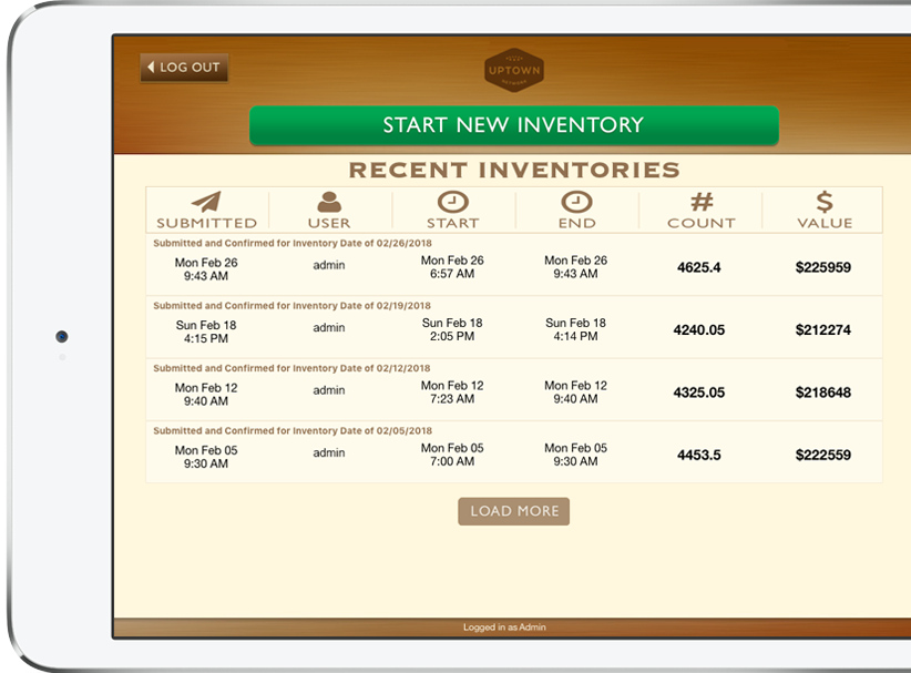 uptown-network-mobile-inventory-app-recent-inventories-screen